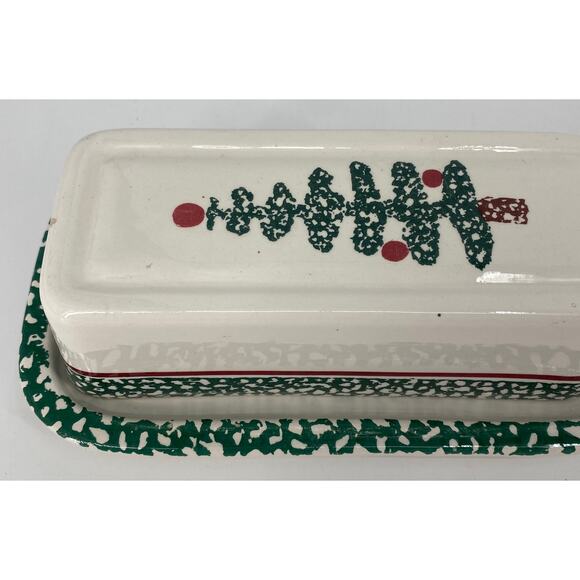 Furio Christmas Tree Sponge Holiday Butter Dish with lid Italy Stoneware - Picture 3 of 7